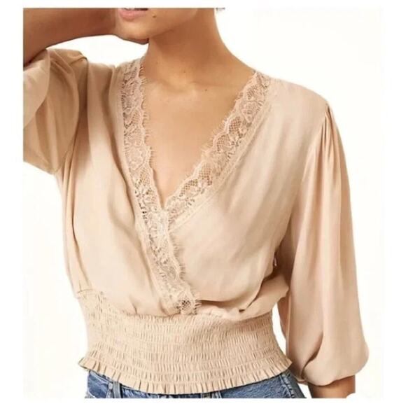 Dolan Left Coast Deep-V Lace Top in Light Sand Size S - Picture 1 of 6